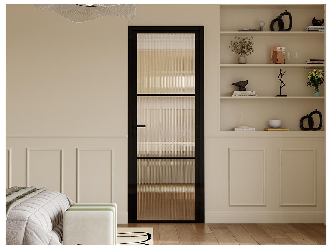 Bloc porte réversible en aluminium et verre texturé - H204 x L93 cm - Noir - MASERU