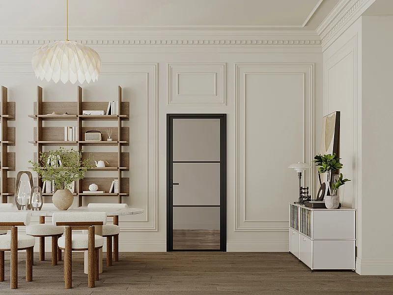 Drzwi kompletne dwustronne z aluminium i dymionego szkła hartowanego - wys. 204 x szer. 73 cm - Czarny - MASERU