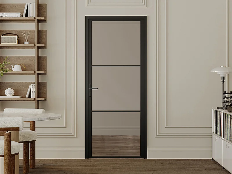 Tür-Set - wendbar - Aluminium & Rauchglas - 204 x 93 cm - Schwarz - MASERU