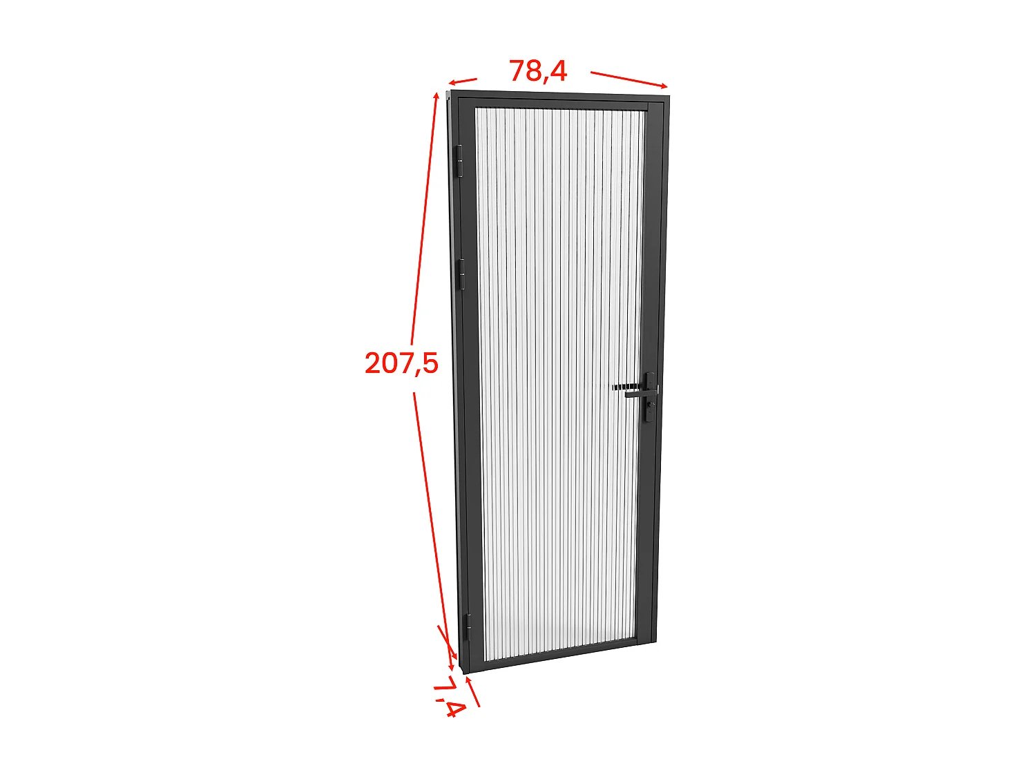 Drzwi kompletne dwustronne z aluminium i teksturowanego szkła hartowanego - wys. 204 x szer. 73 cm - Czarny - LOXTON