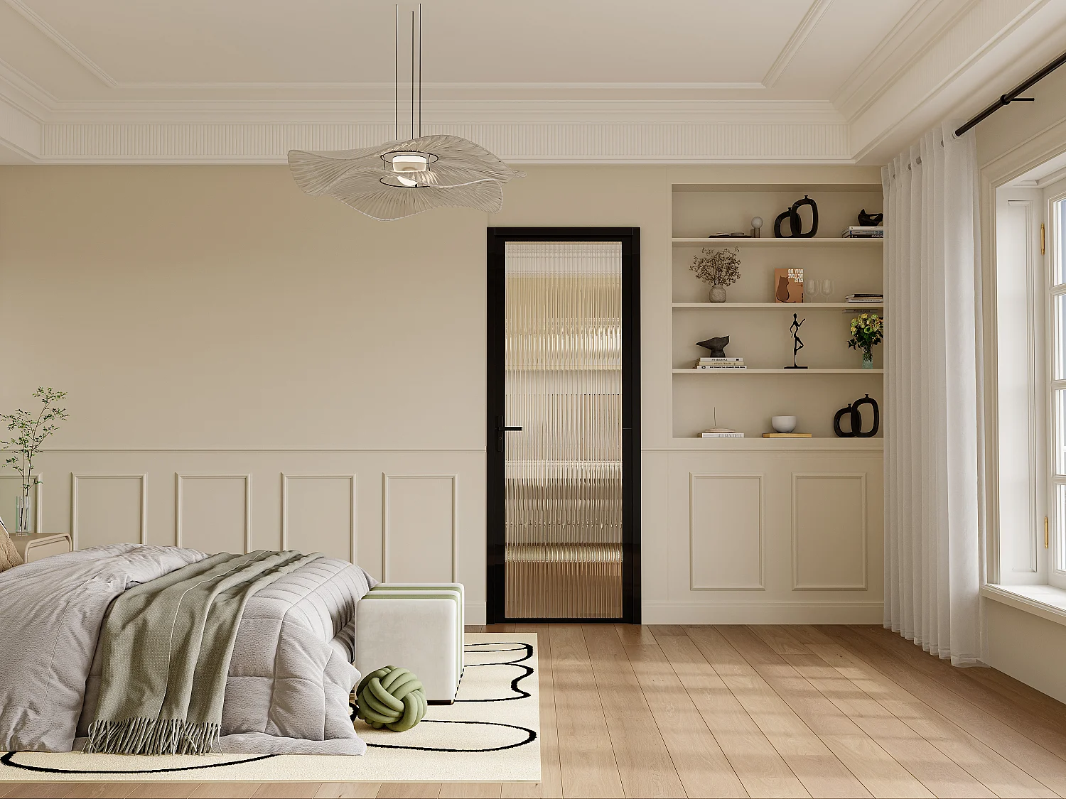 Omkeerbare deur van aluminium en gehard glas met textuur - H204 x B83 cm - Zwart - LOXTON