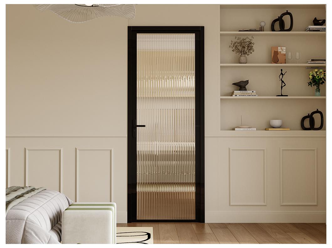 Bloc porte réversible en aluminium et verre trempé texturé - H204 x L93 cm - Noir - LOXTON