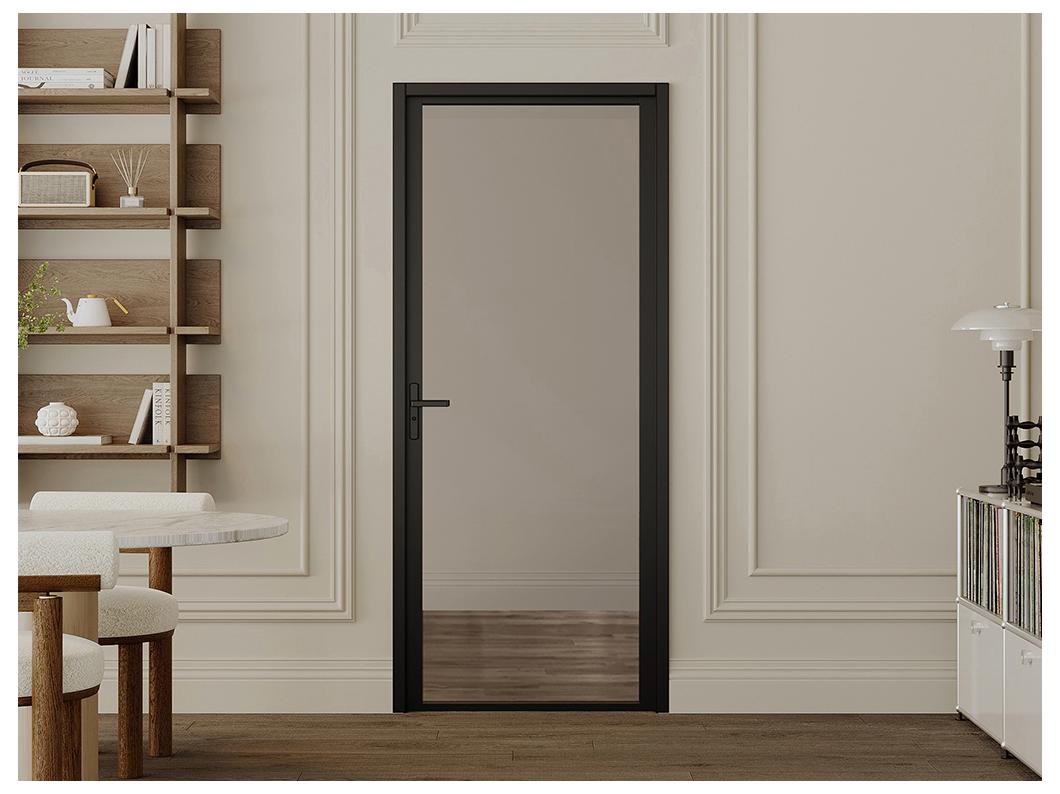 Blocco porta reversibile in alluminio e vetro temperato fumé H204 x L83 cm Nero - LOXTON