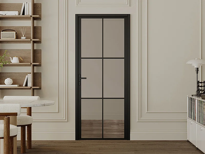 Bloc porte réversible en aluminium et verre trempé fumé - H204 x L73 cm - Noir - SEROTO