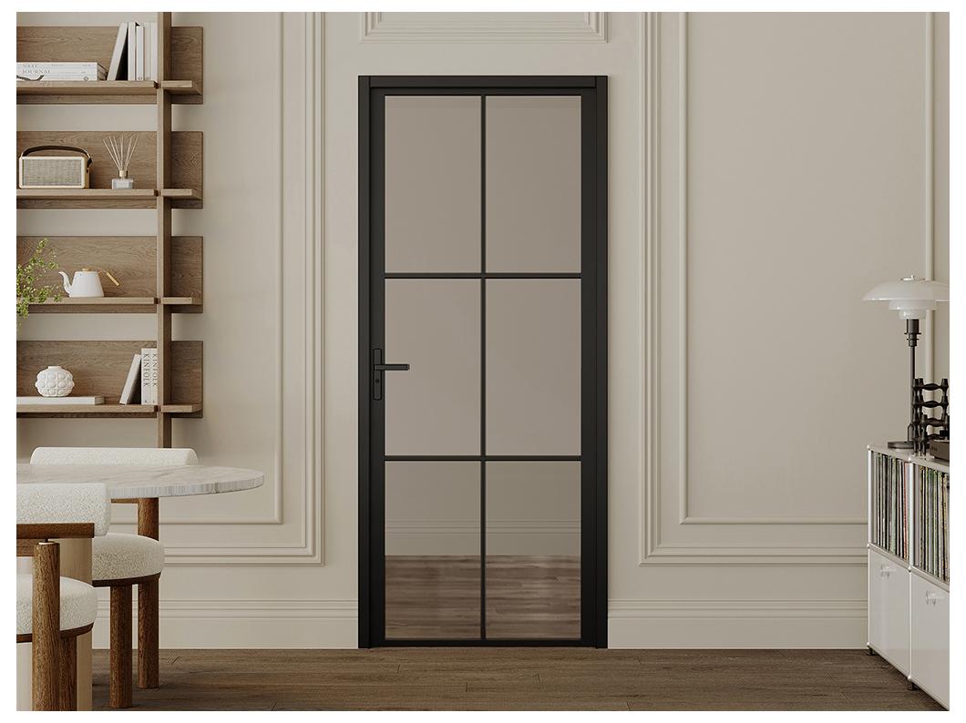 Tür-Set - wendbar - Aluminium & getöntes Sicherheitsglas - 204 x 93 cm - Schwarz - SEROTO