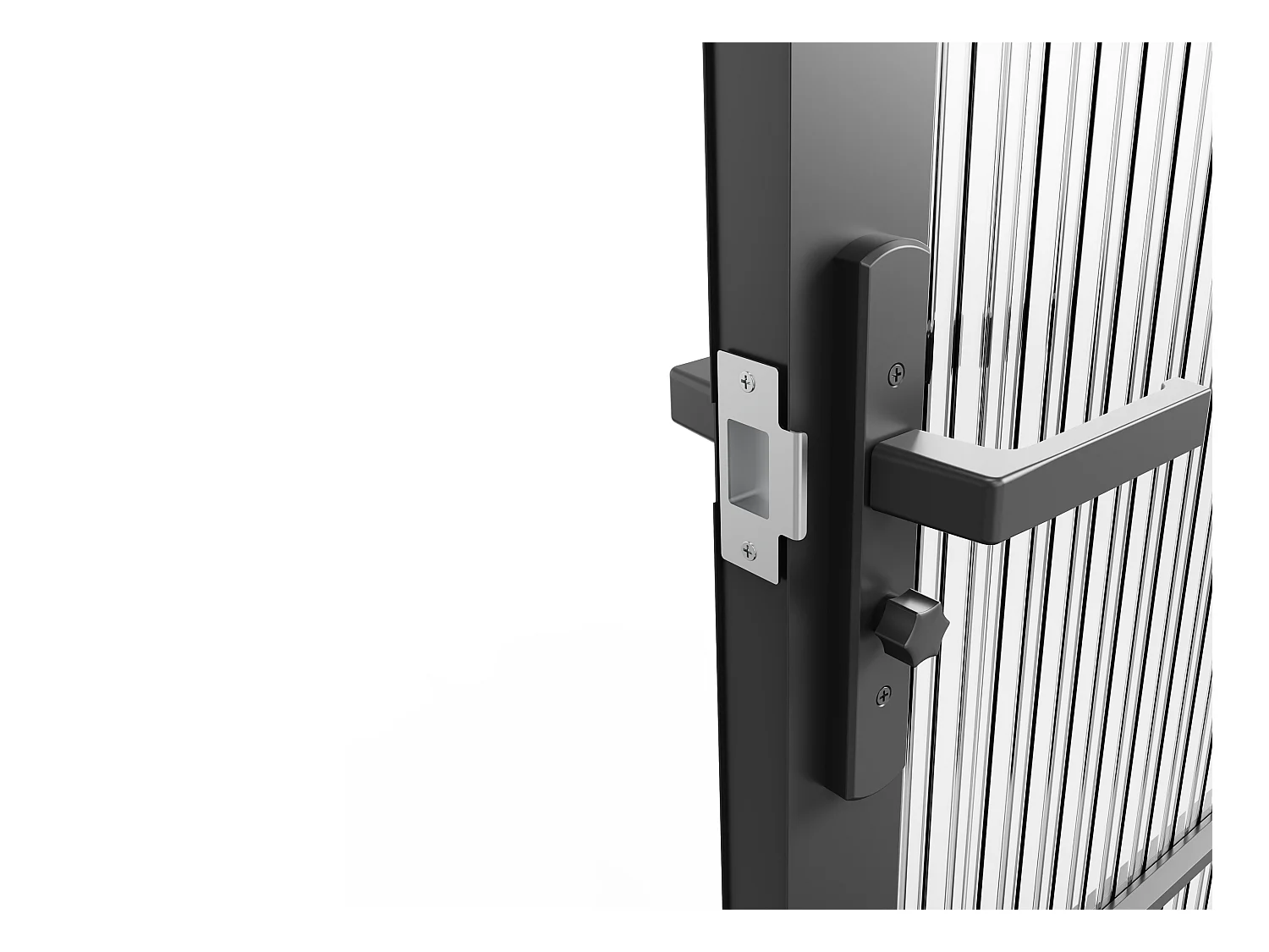 Tür-Set - zwei Flügel - wendbar - Aluminium & Glas strukturiert - 2 x 204 x 93 cm - Schwarz - MASERU