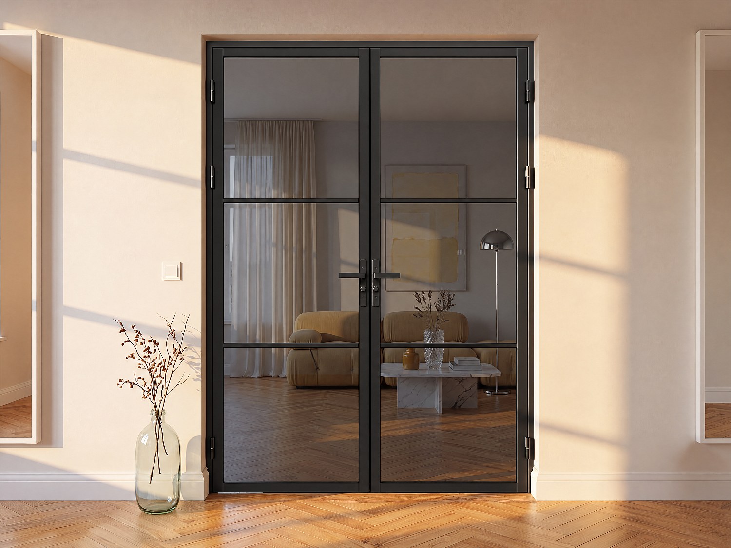 Vente-unique Tür-Set - zwei Flügel - wendbar - Aluminium & Rauchglas - 2 x 204 x 73 cm - Schwarz - MASERU 12118365