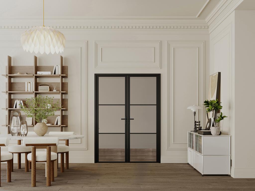 Bloc porte réversible à deux battants en aluminium et verre trempé fumé - 2 x H204 x L83 cm - Noir - MASERU
