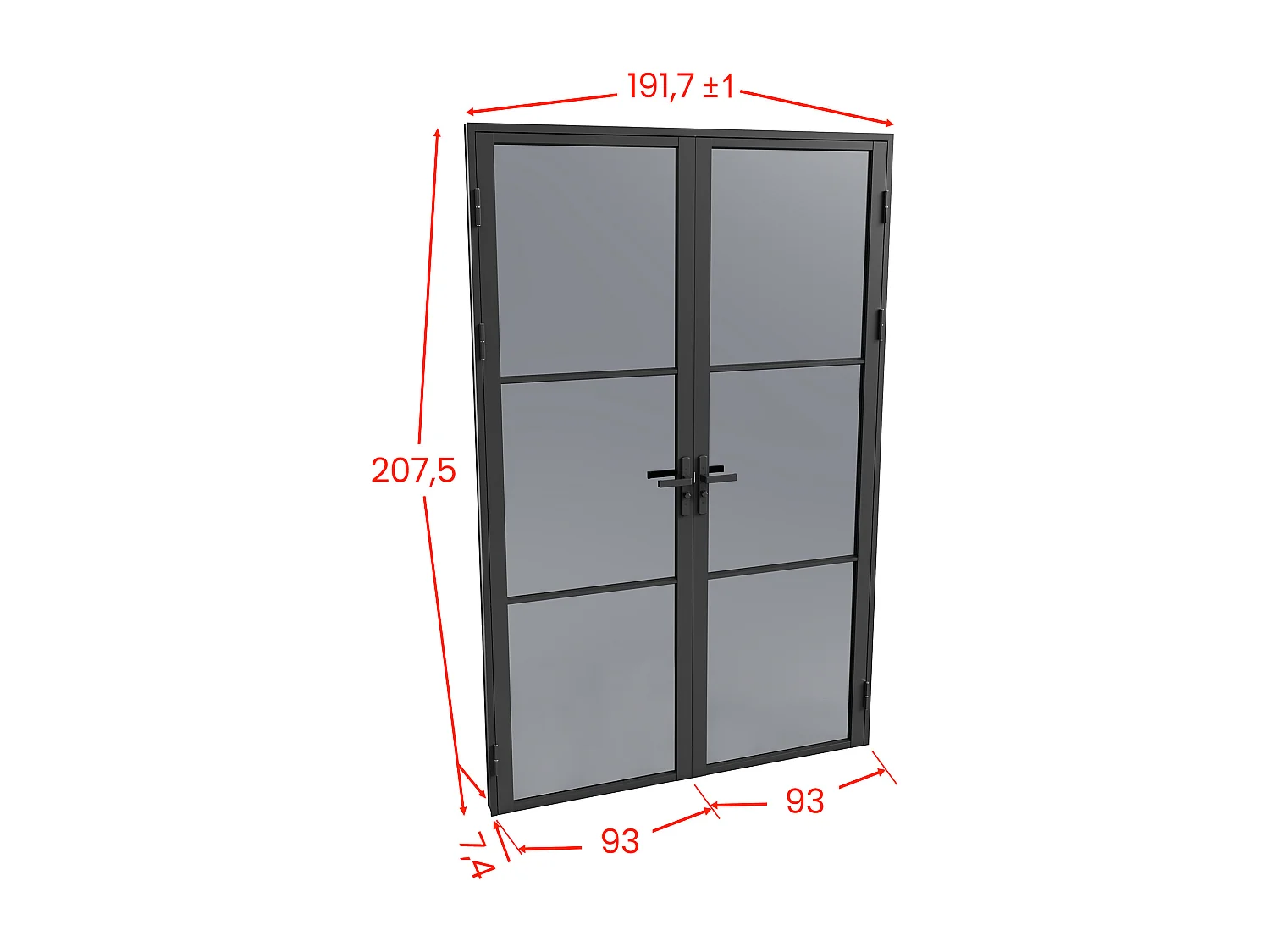 Bloc porte réversible à deux battants en aluminium et verre trempé fumé - 2 x H204 x L93 cm - Noir - MASERU
