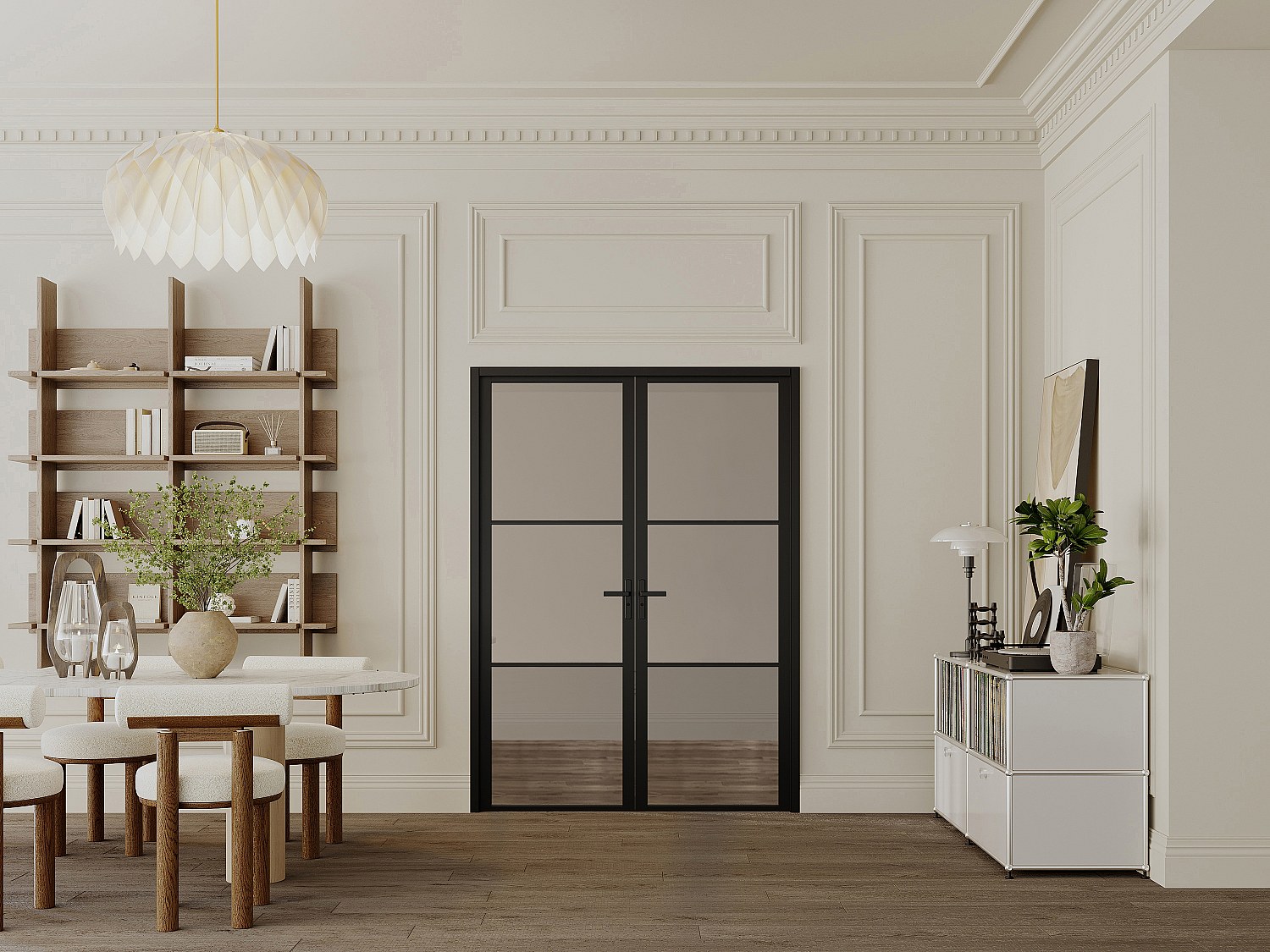 Vente-unique Tür-Set - Zwei Flügel - Wendbar - Aluminium & Rauchglas - 2 X 204 X 93 Cm - Schwarz - Maseru