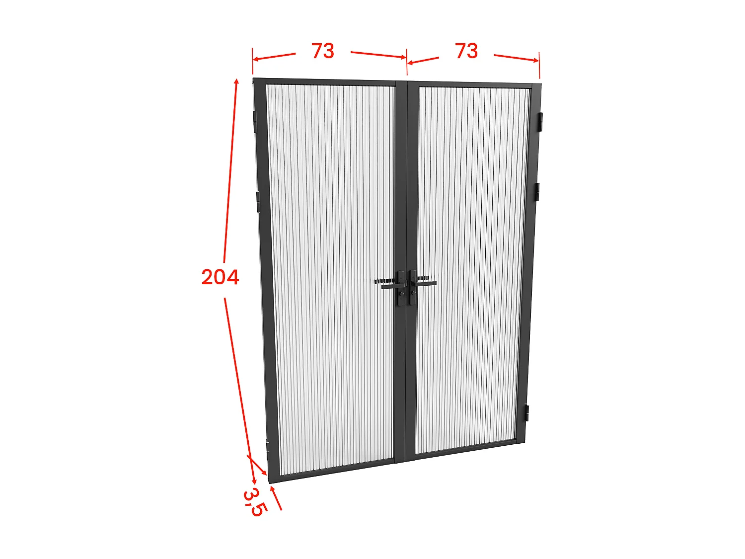 Bloc porte réversible à deux battants en aluminium et verre trempé texturé - 2 x H204 x L73 cm - Noir - LOXTON