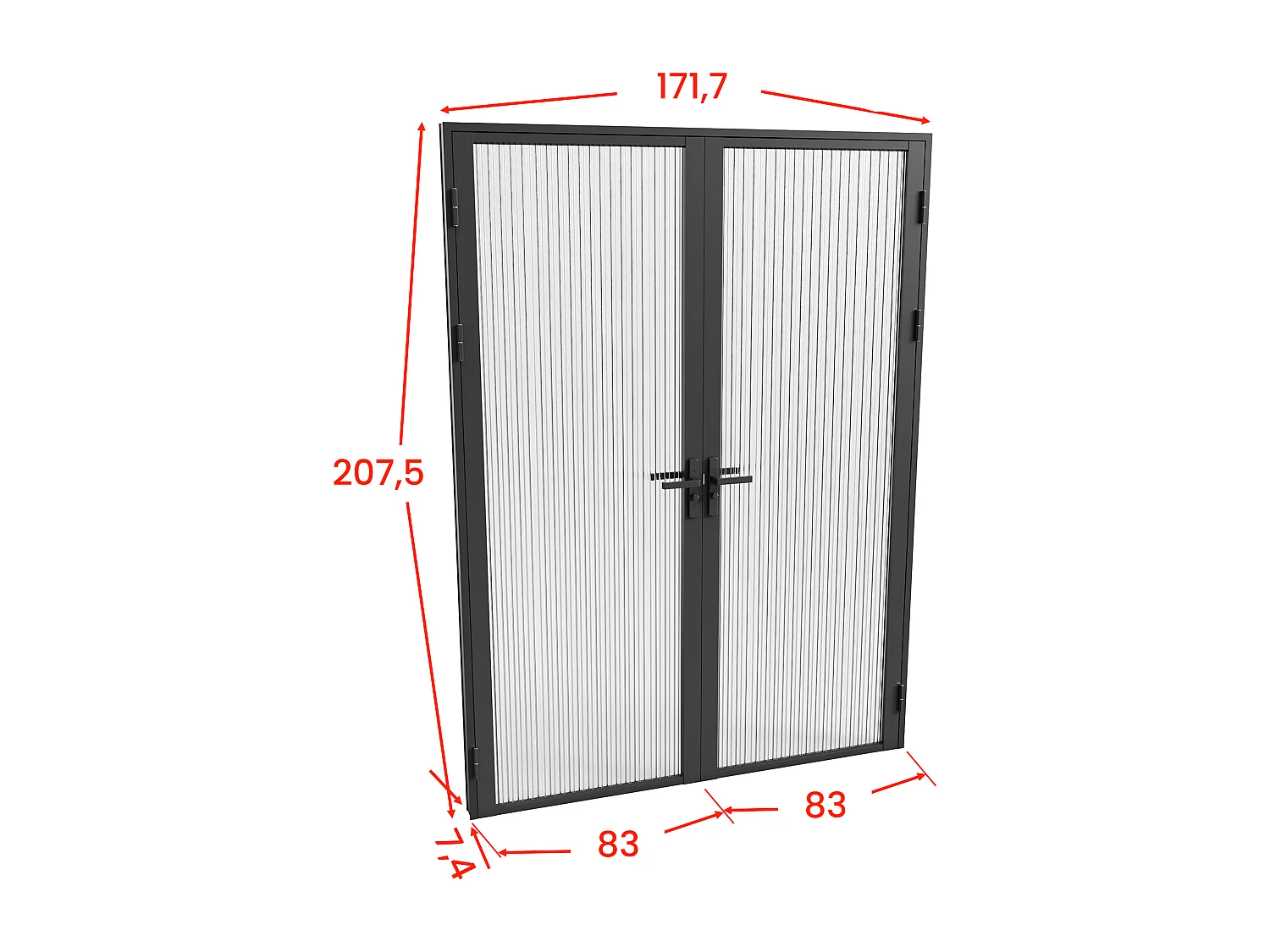 Bloc porte réversible à deux battants en aluminium et verre trempé texturé - 2 x H204 x L83 cm - Noir - LOXTON