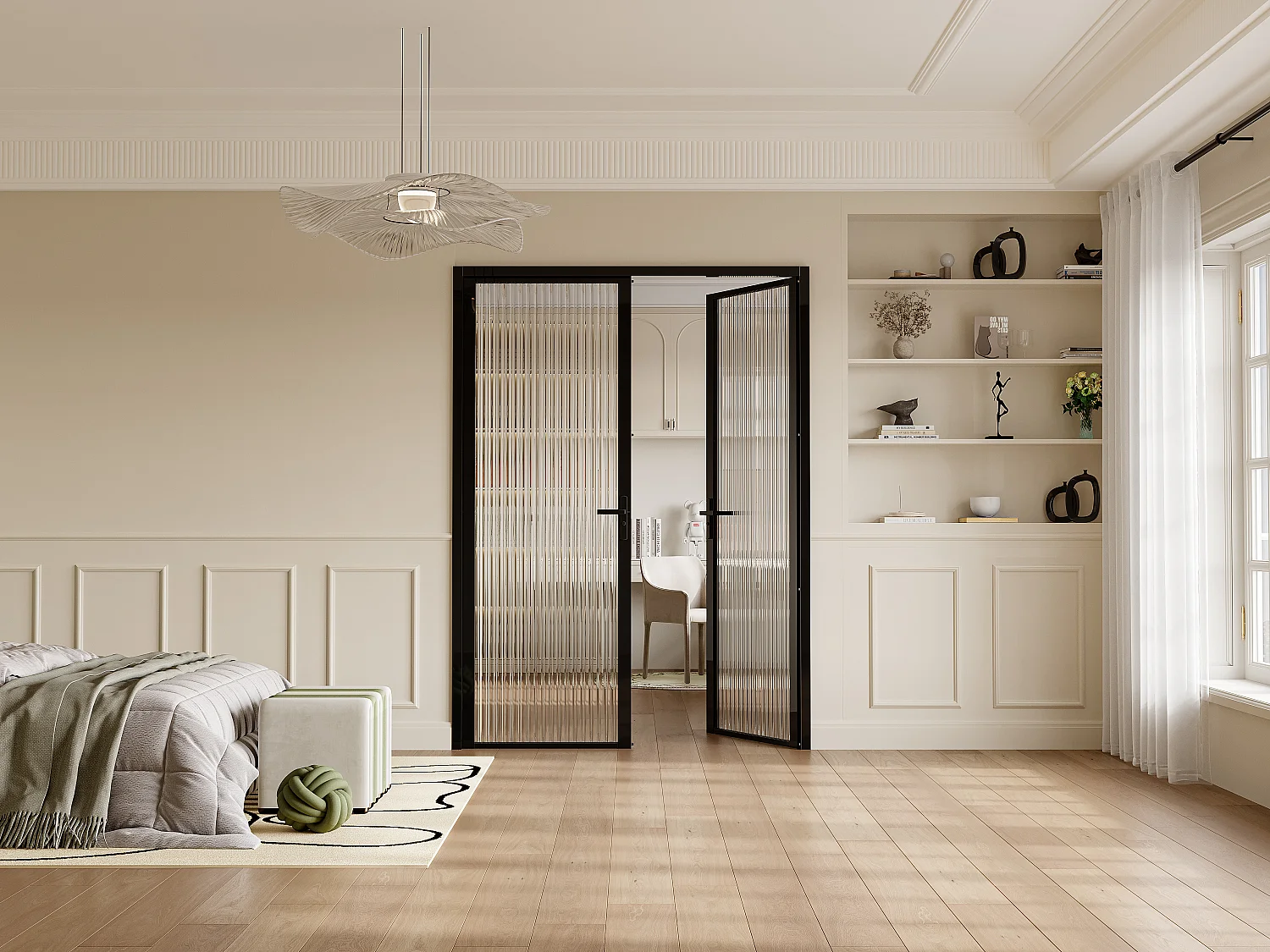 Tür-Set - zwei Flügel - wendbar - Aluminium & strukturiertes Sicherheitsglas - 2 x 204 x 93 cm - Schwarz - LOXTON