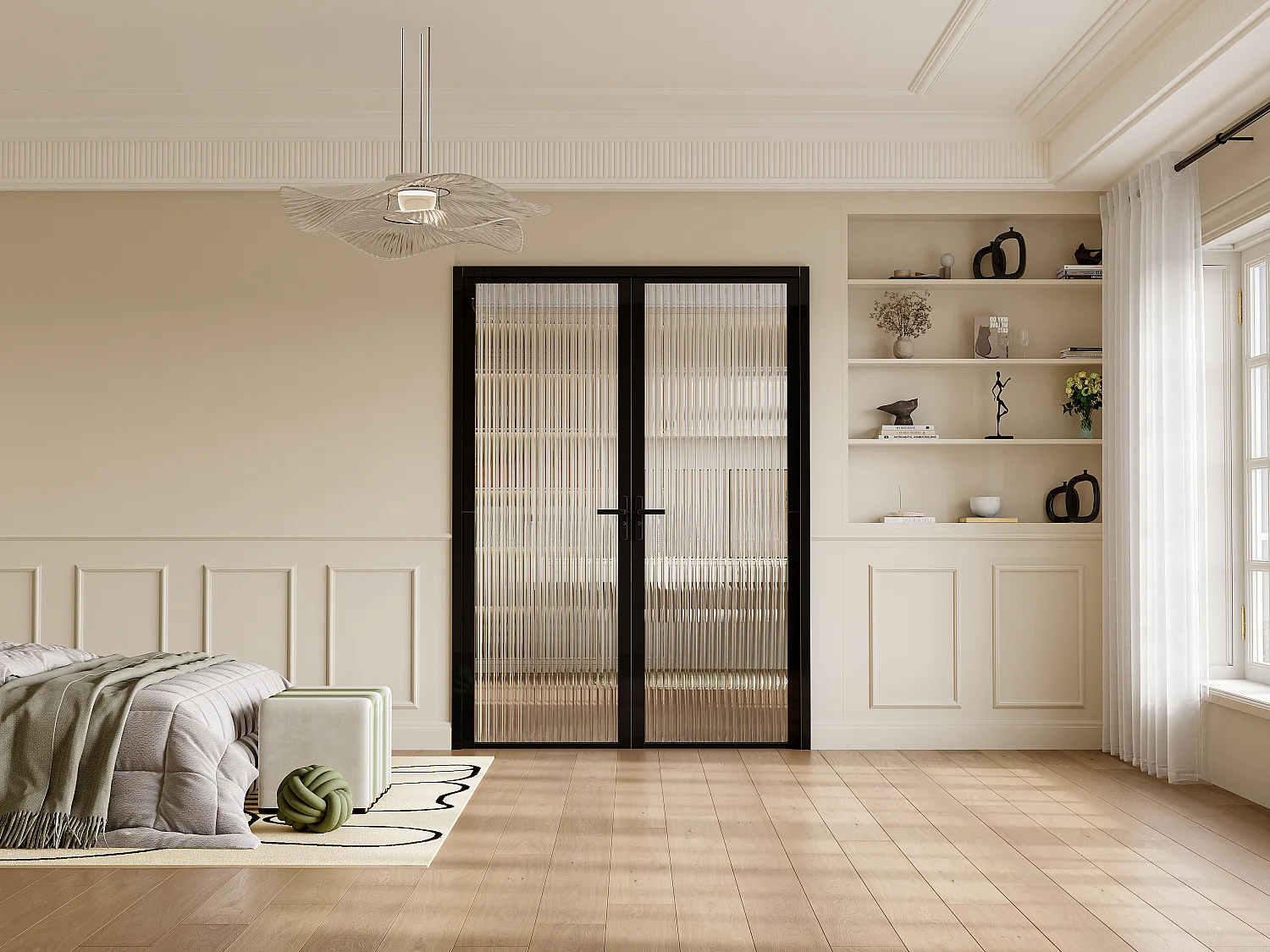 Omkeerbare dubbele deur van aluminium en gehard glas met textuur - 2 x H204 x B93 cm - Zwart - LOXTON