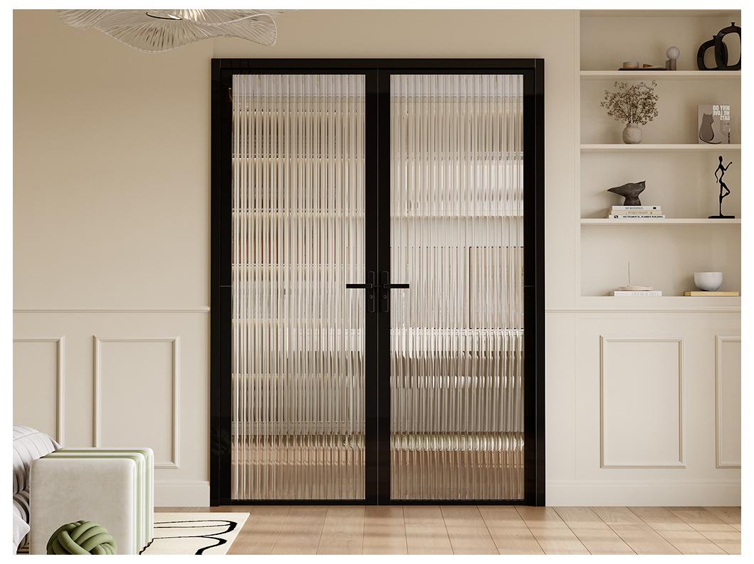 Bloc porte réversible à deux battants en aluminium et verre trempé texturé - 2 x H204 x L93 cm - Noir - LOXTON