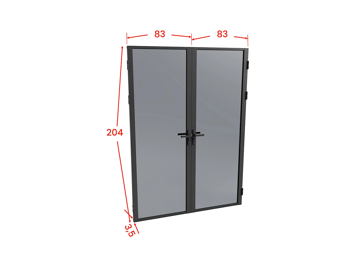 Blocco porta reversibile a due battenti in alluminio e vetro temperato fumé 2 x H204 x L83 cm Nero - LOXTON