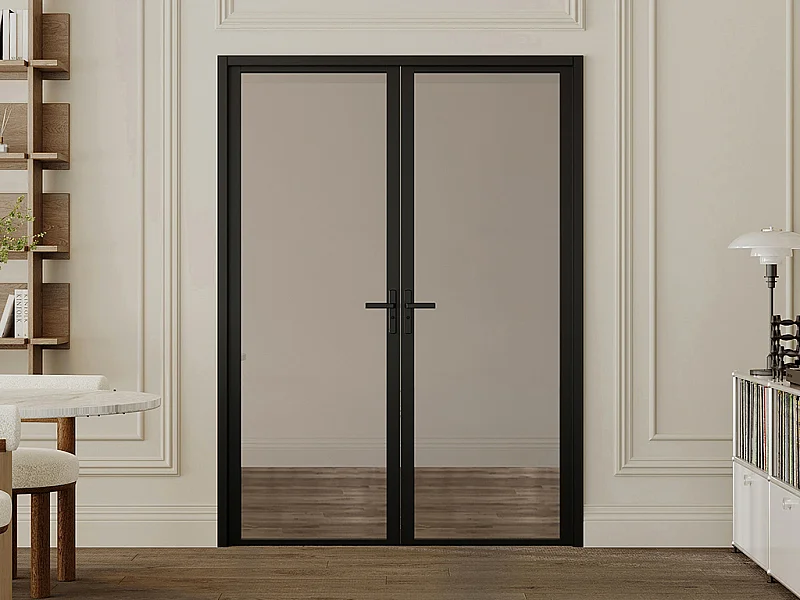 Tür-Set - zwei Flügel - wendbar - Aluminium & getöntes Sicherheitsglas - 2 x 204 x 83 cm - Schwarz - LOXTON