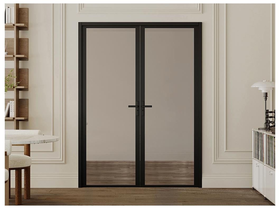 Bloc porte réversible à deux battants en aluminium et verre trempé fumé - 2 x H204 x L83 cm - Noir - LOXTON
