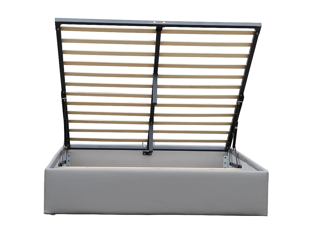 Lit Coffre 90x200 cm Dehoussable Gris avec Pieds - 12 Lattes - Montage Rapide - Revêtement PVC Simili Facile d'Entretien