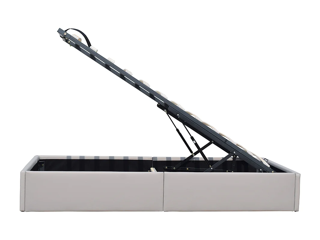 Lit Coffre dehoussable gris 90x190 cm avec Pieds - 12 Lattes - Montage Rapide - Revêtement PVC Simili Facile d'Entretien