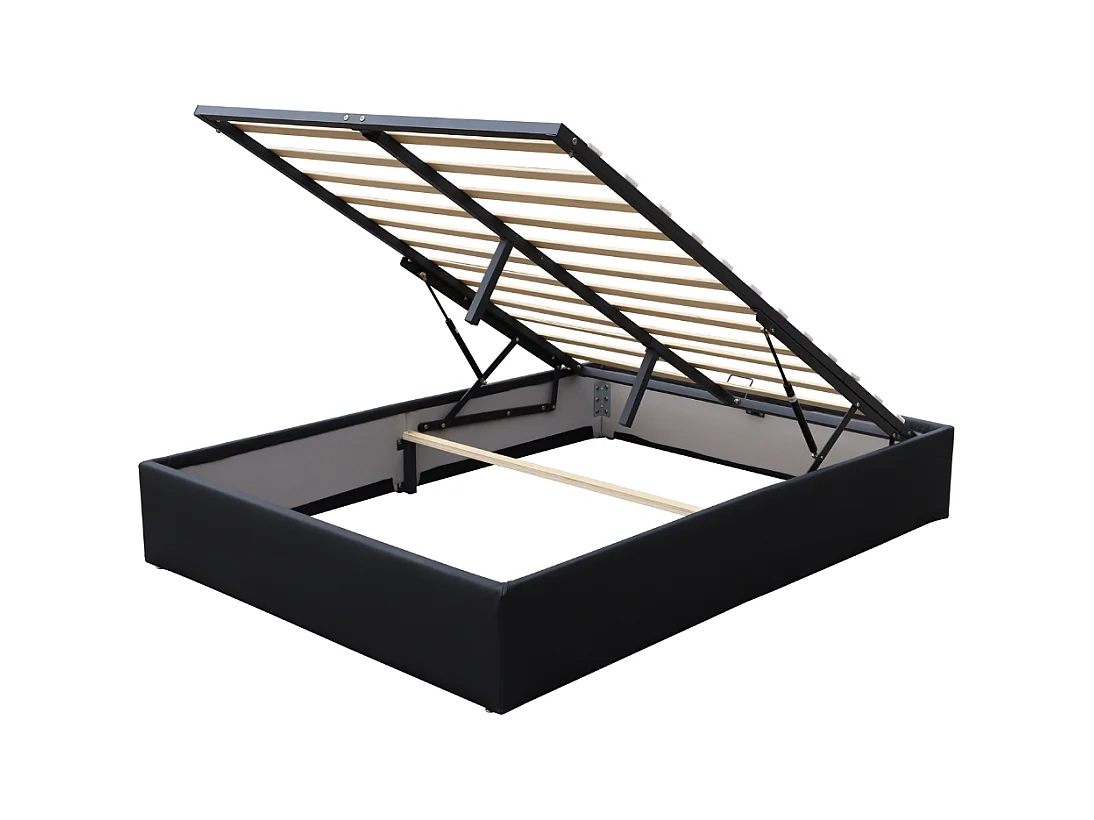 Lit Coffre dehoussable noir 90x190 cm avec Pieds et 12 Lattes - Montage Rapide et Facile - Revêtement PVC Simili Entretien Facile