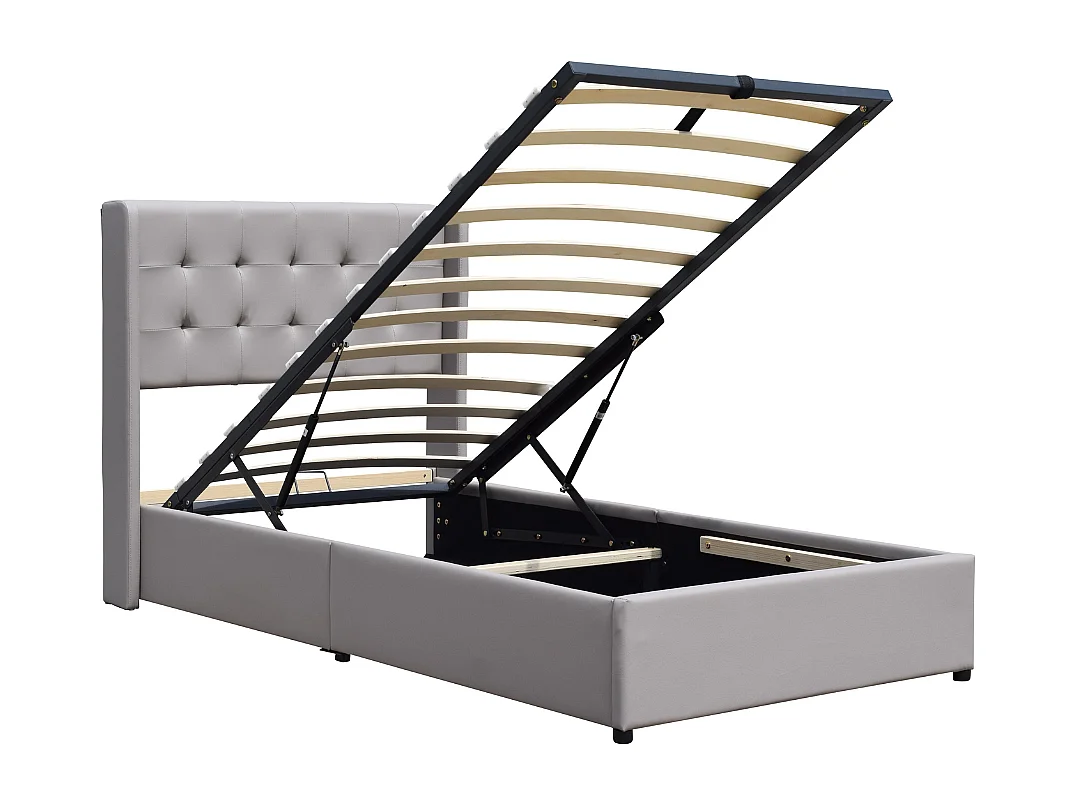 Lit coffre de rangement 120x190 cm avec tête de lit capitonnée et 12 lattes - Montage rapide et facile - Revêtement PVC simili facile d'entretien