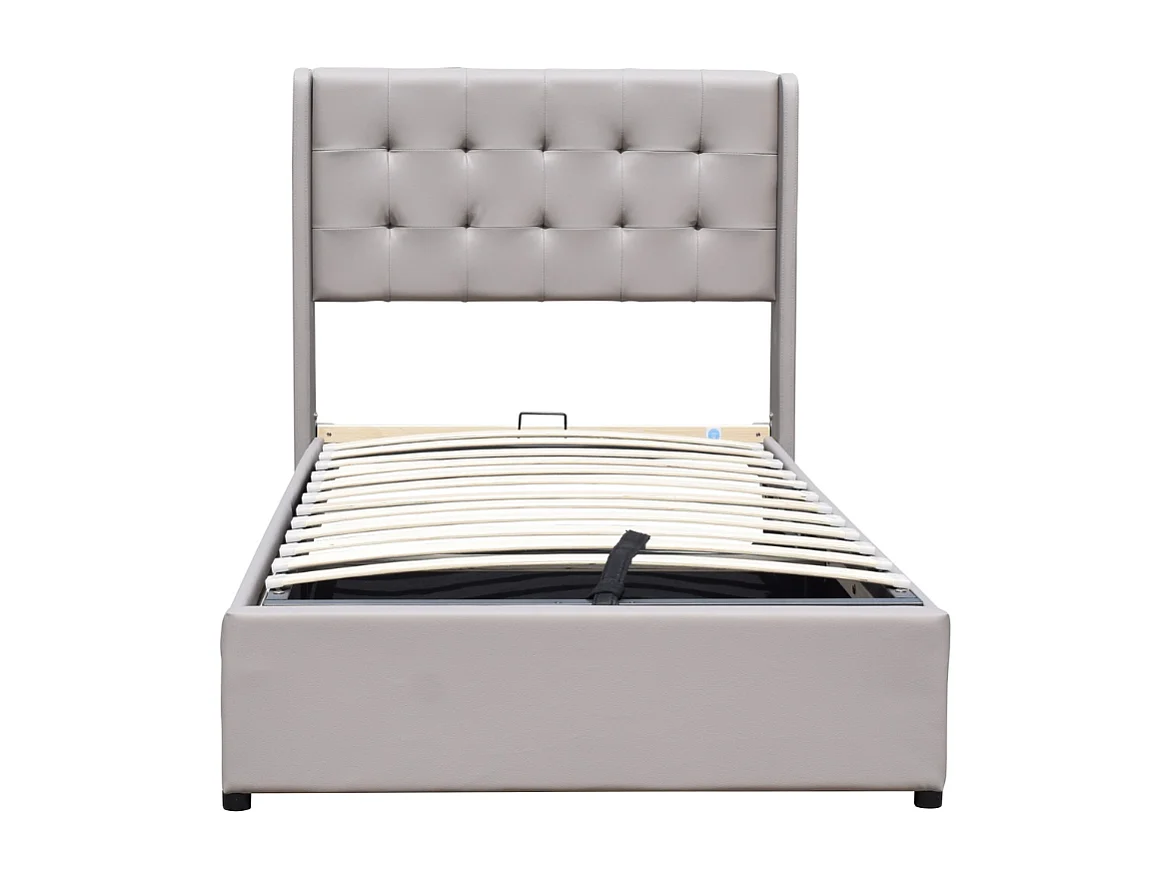 Lit coffre de rangement 120x190 cm avec tête de lit capitonnée et 12 lattes - Montage rapide et facile - Revêtement PVC simili facile d'entretien