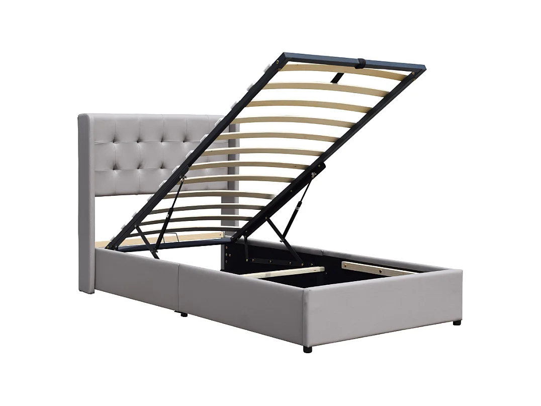 Lit coffre de rangement 120x190 cm avec tête de lit capitonnée et 12 lattes - Montage rapide et facile - Revêtement PVC simili facile d'entretien