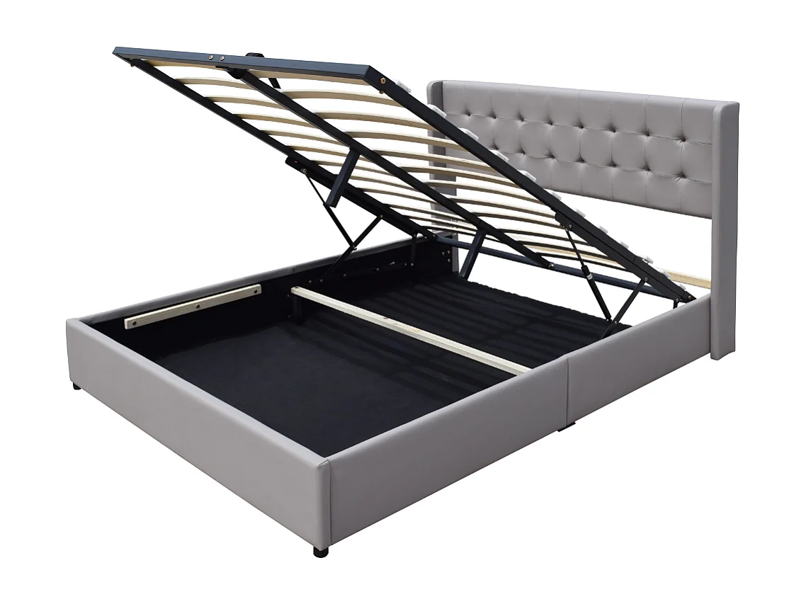 Lit coffre de rangement 120x190 cm avec tête de lit capitonnée et 12 lattes - Montage rapide et facile - Revêtement PVC simili facile d'entretien