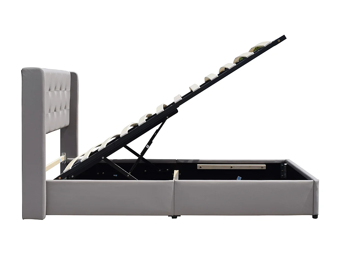 Lit coffre dehoussable 160x200 cm avec tête de lit capitonnée et 14 lattes - Montage rapide - Revêtement PVC simili facile d'entretien