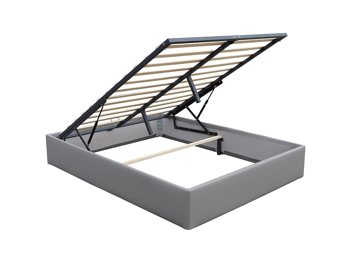 Lit Coffre dehoussable Gris 120x190 cm avec Pieds - 12 Lattes - Montage Rapide et Facile - Revêtement PVC Simili Facile d'Entretien