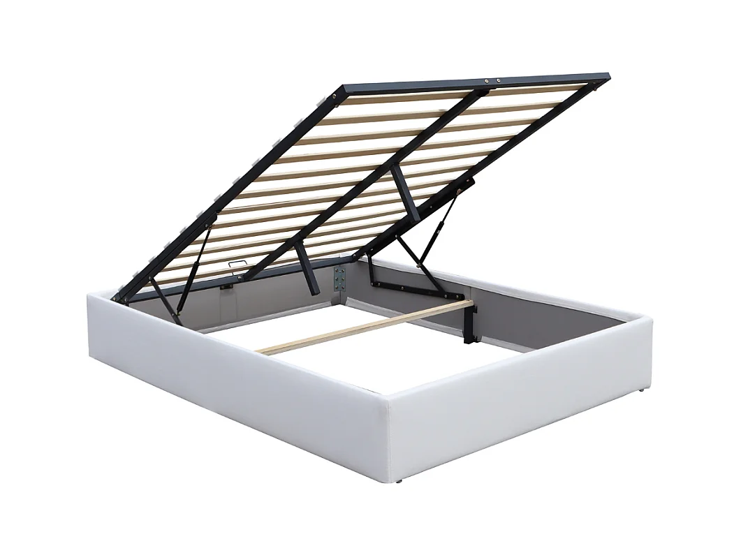 Lit coffre dehoussable blanc 120x190 cm avec pieds et 12 lattes - celia - Montage rapide et facile, revêtement PVC simili entretien facile