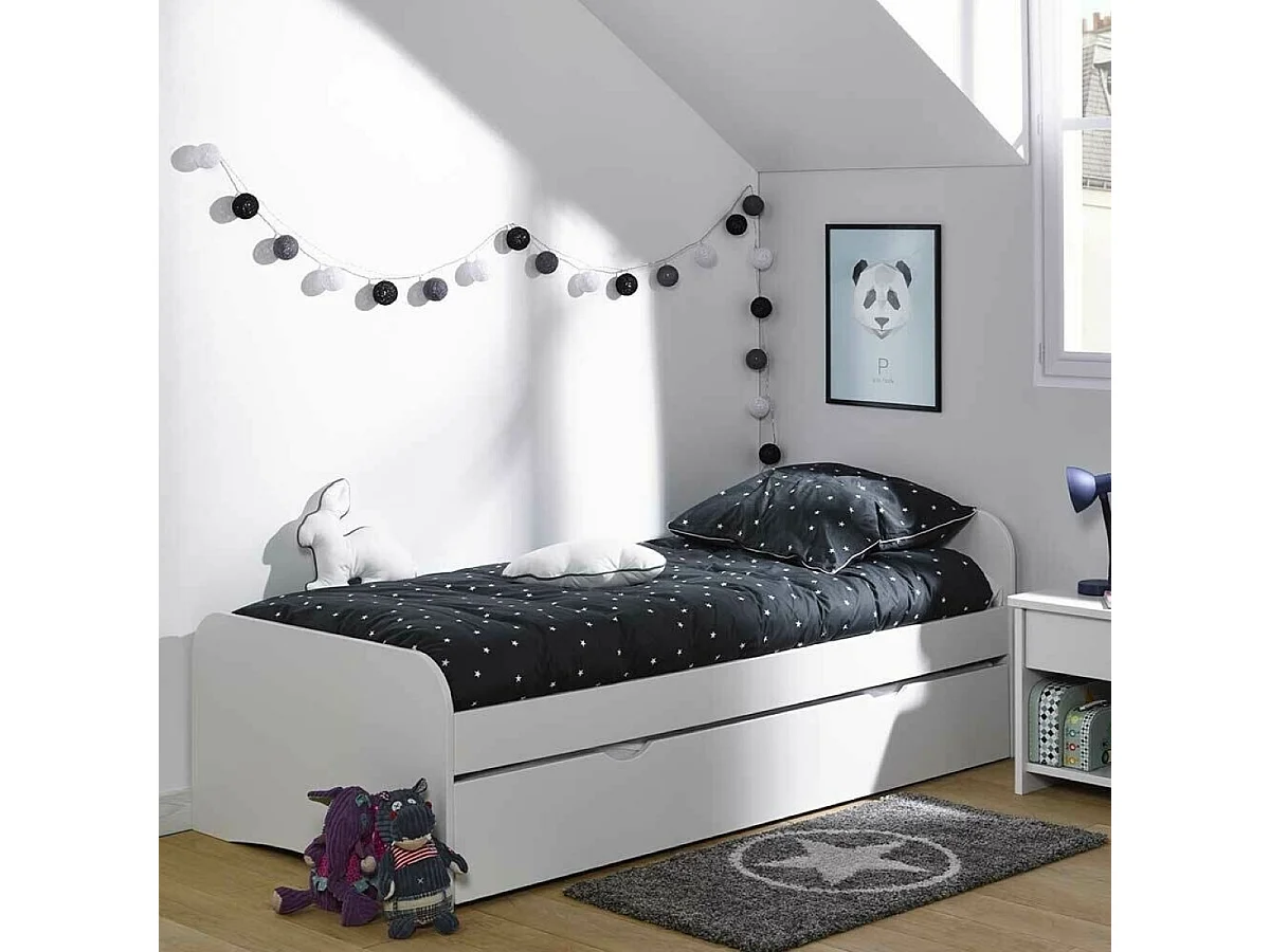 Pack lit gigogne avec 2 matelas 90x190 cm bois massif bois THAÏS