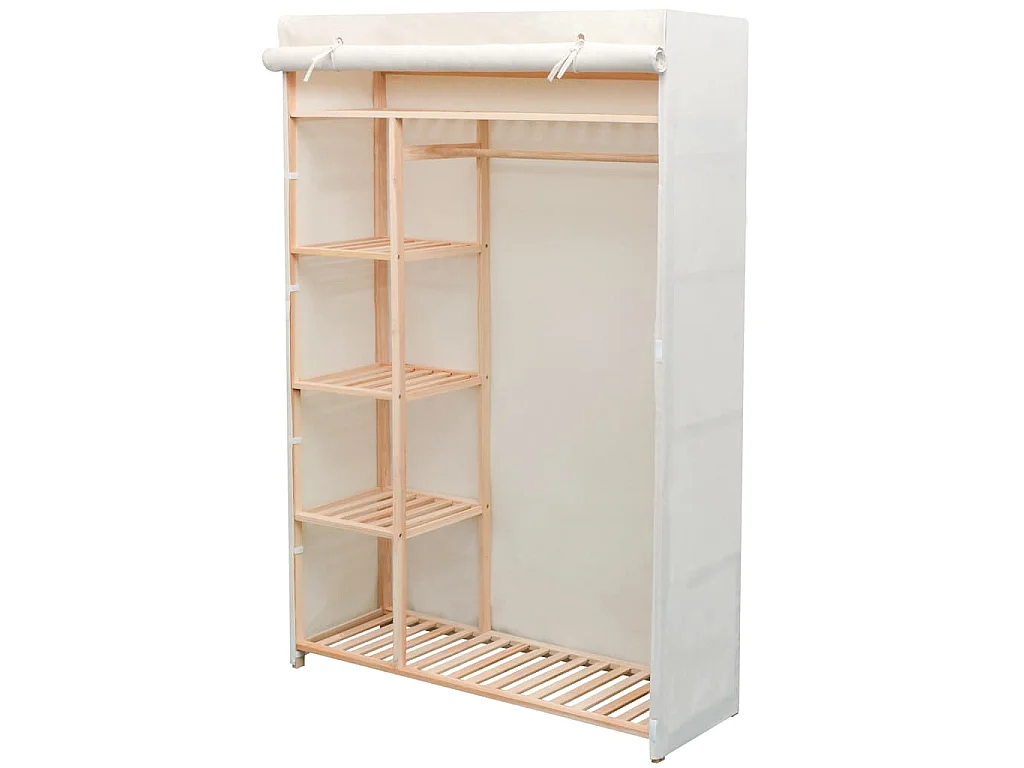 Garde-robe en tissu et bois de pin 110x40x170 cm