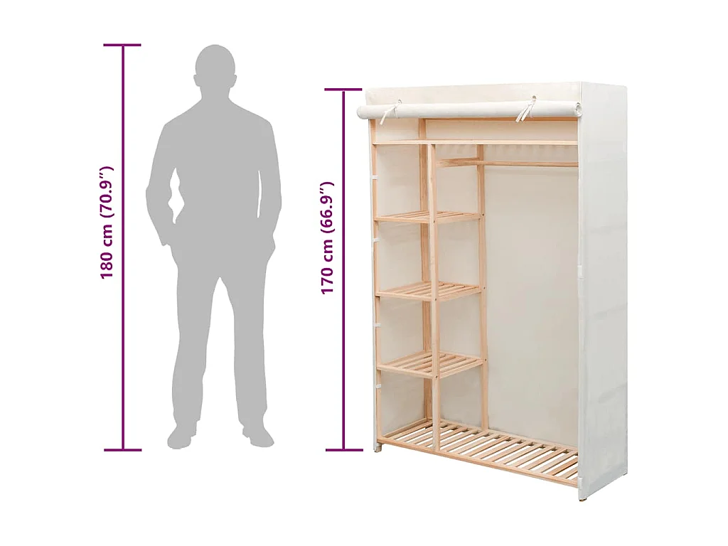 Schrank Stoff und Kiefernholz 110 x 40 x 170 cm