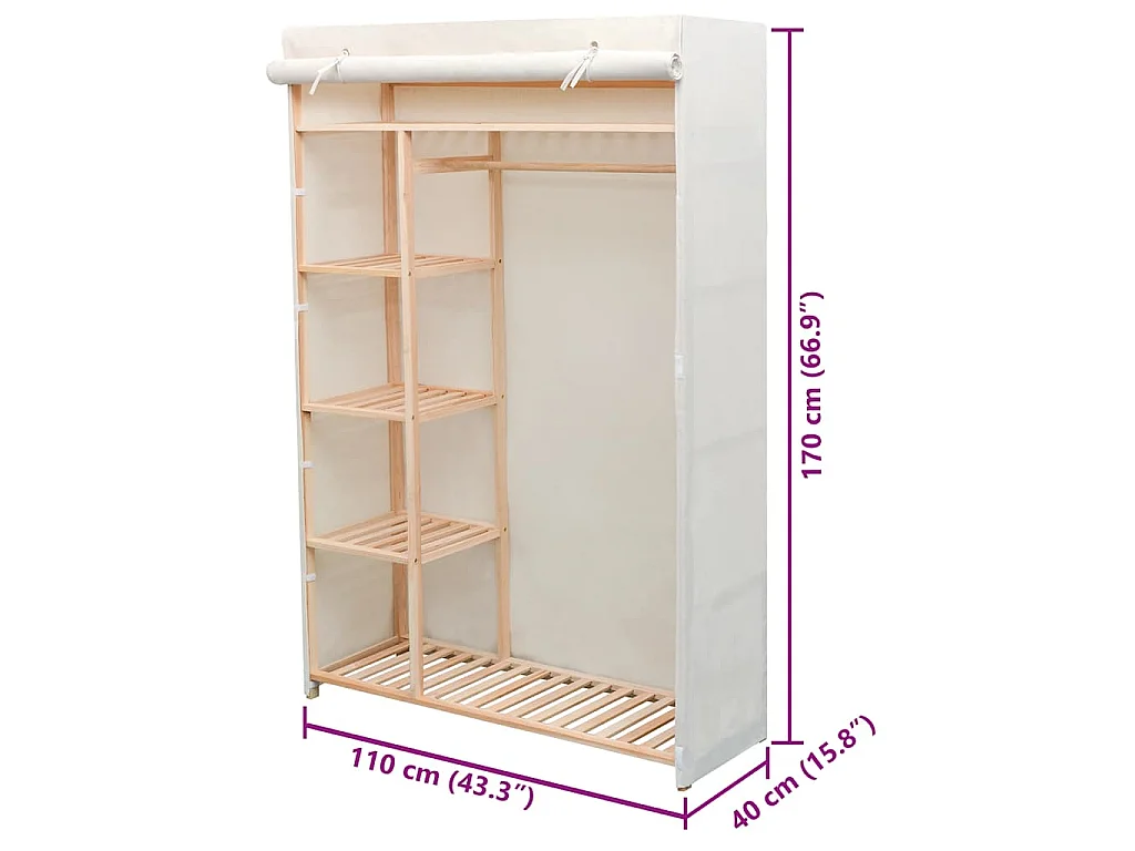 Schrank Stoff und Kiefernholz 110 x 40 x 170 cm