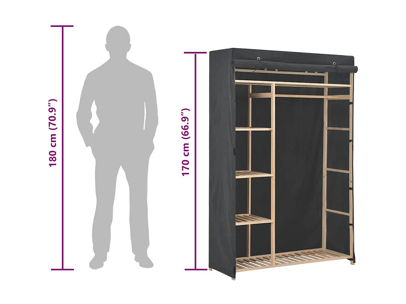 Garde-robe Gris 110 x 40 x 170 cm Tissu