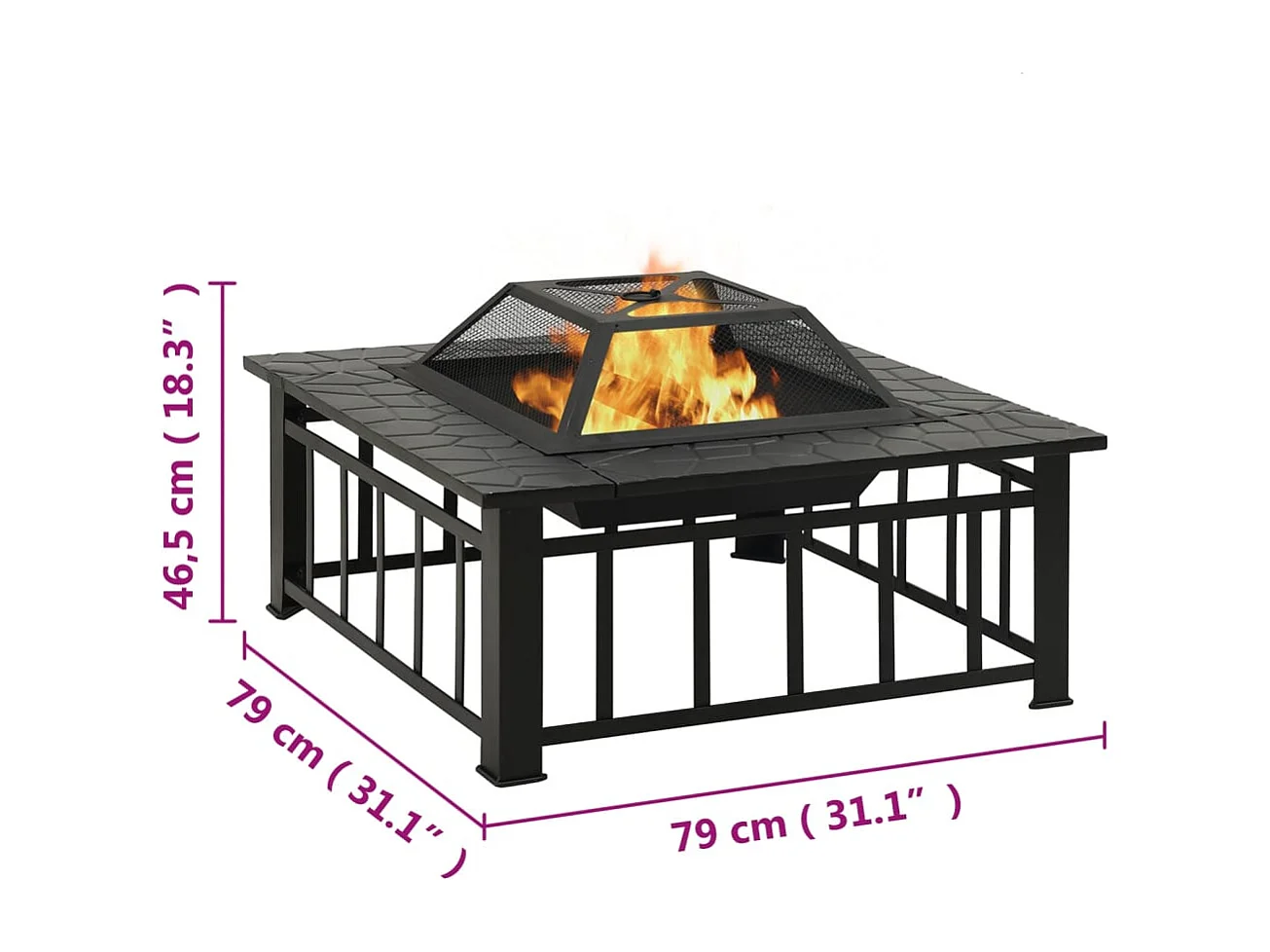 Vuurplaats met pook XXL 79x79x46,5 staal