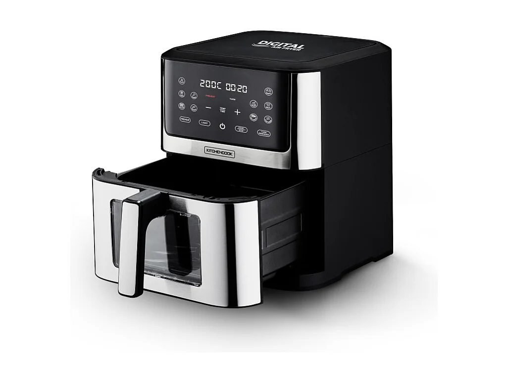 Kitchencook - Friteuse Sans Huile 8l - 8 Programmes - Minuterie Numérique - Thermostat Réglable - 1800w - Inox