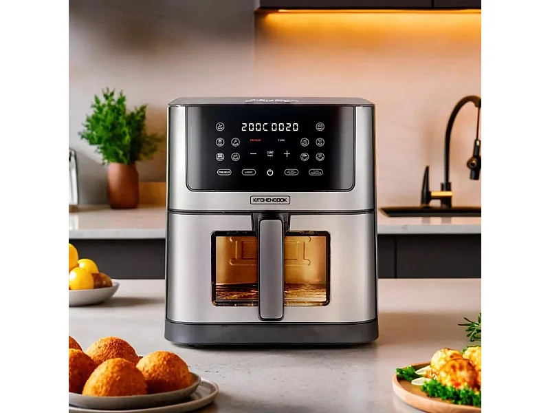 Kitchencook - Friteuse Sans Huile 8l - 8 Programmes - Minuterie Numérique - Thermostat Réglable - 1800w - Inox