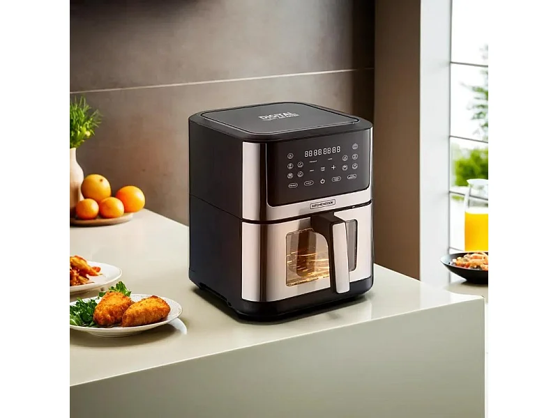 Kitchencook - Friteuse Sans Huile 8l - 8 Programmes - Minuterie Numérique - Thermostat Réglable - 1800w - Inox
