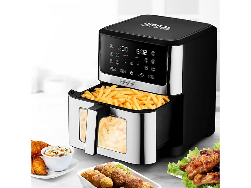 Kitchencook - Friteuse Sans Huile 8l - 8 Programmes - Minuterie Numérique - Thermostat Réglable - 1800w - Inox