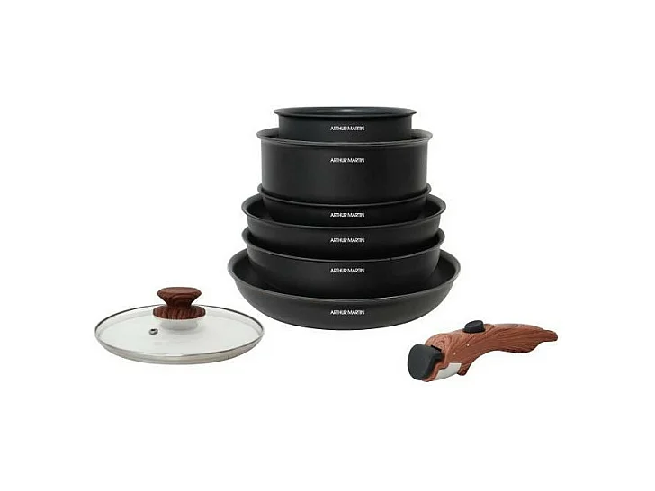 Batterie de cuisine 8 pieces ARTHUR MARTIN - Aluminium - Poignée Bois - Tous feux dont induction