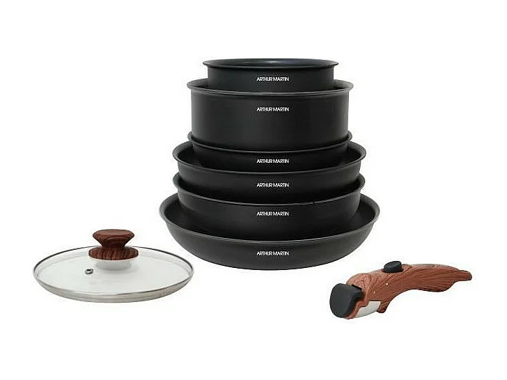 Batterie de cuisine 8 pieces ARTHUR MARTIN - Aluminium - Poignée Bois - Tous feux dont induction