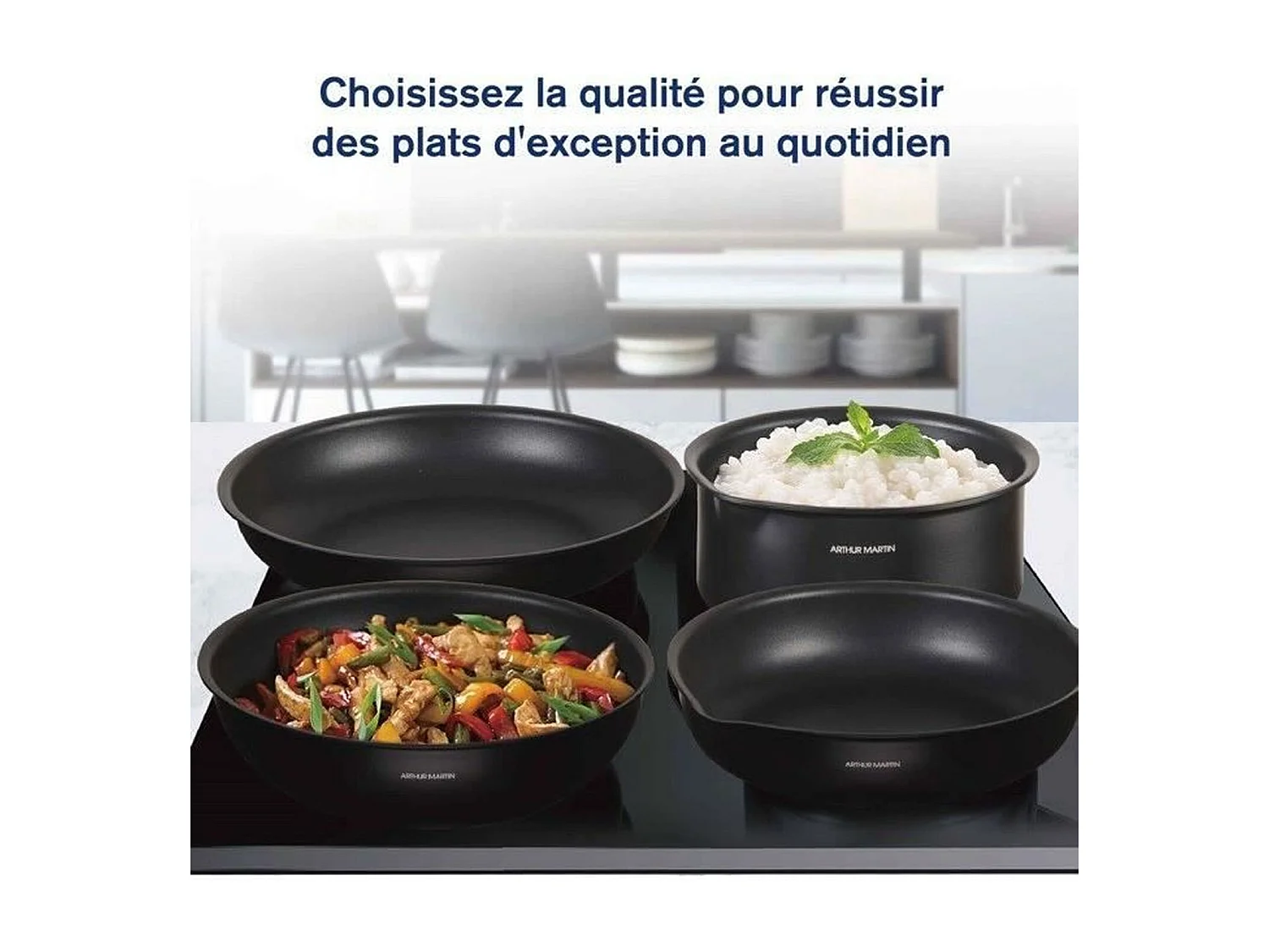 Batterie de cuisine - Tous feux dont induction - Arthur Martin - AM0530 - Aluminium - Anti-adhésif - 20 pieces - Poignée amovi