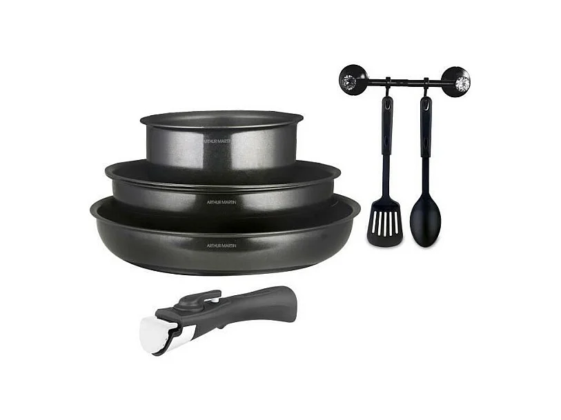Batterie de cuisine - Tous feux dont induction - Arthur Martin - AM9582 - Aluminium - Anti-adhésif - 6 pieces - Poignée amovib