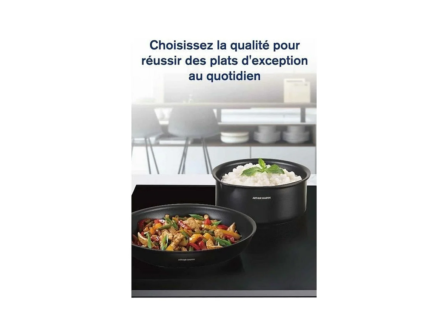 Batterie de cuisine - Tous feux dont induction - Arthur Martin - AM9582 - Aluminium - Anti-adhésif - 6 pieces - Poignée amovib