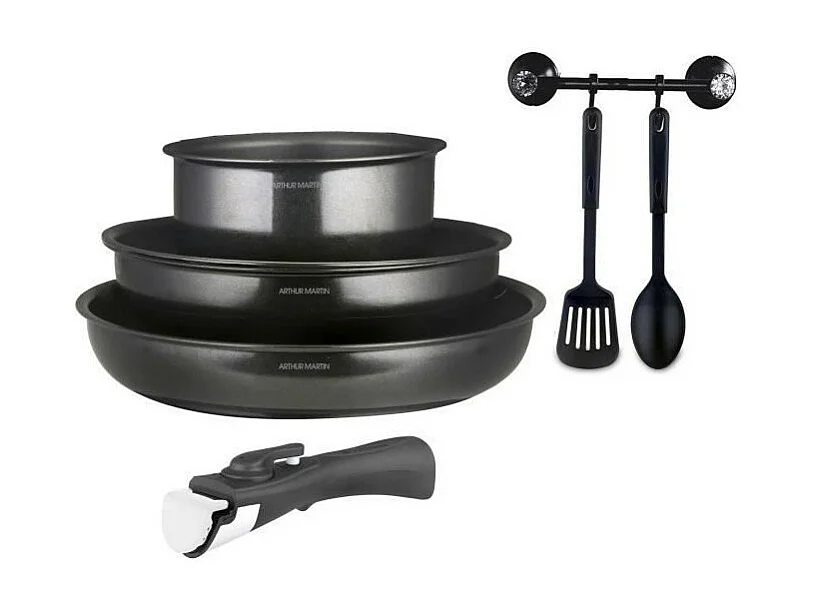 Batterie de cuisine - Tous feux dont induction - Arthur Martin - AM9582 - Aluminium - Anti-adhésif - 6 pieces - Poignée amovib