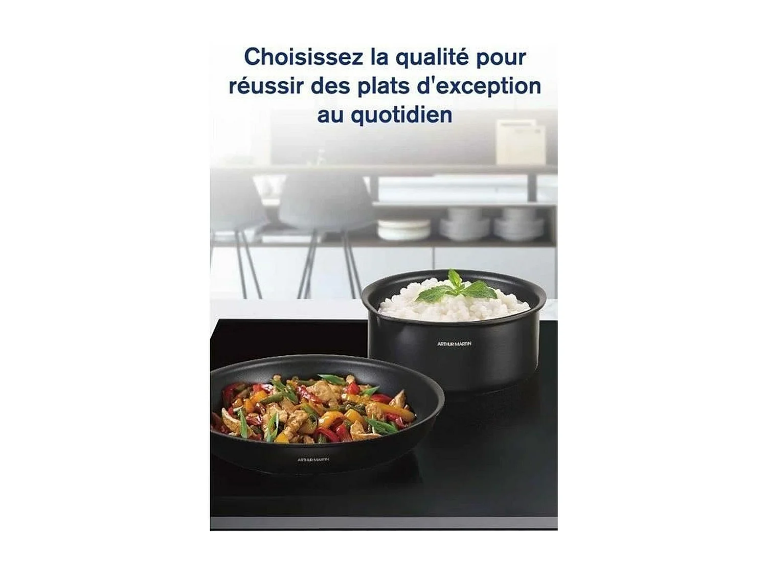 Batterie de cuisine - Tous feux dont induction - Arthur Martin - AM9582 - Aluminium - Anti-adhésif - 6 pieces - Poignée amovib