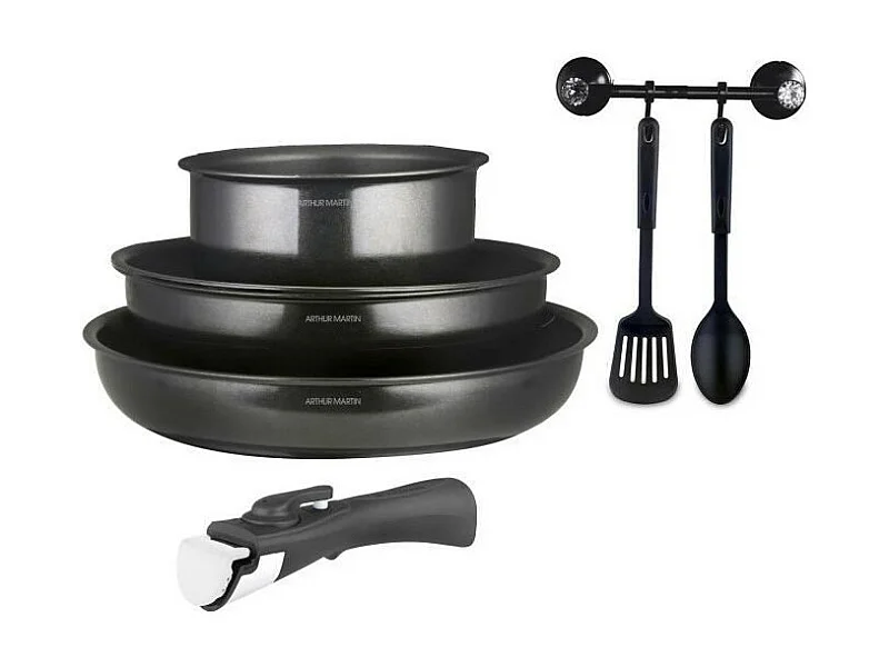 Batterie de cuisine - Tous feux dont induction - Arthur Martin - AM9582 - Aluminium - Anti-adhésif - 6 pieces - Poignée amovib